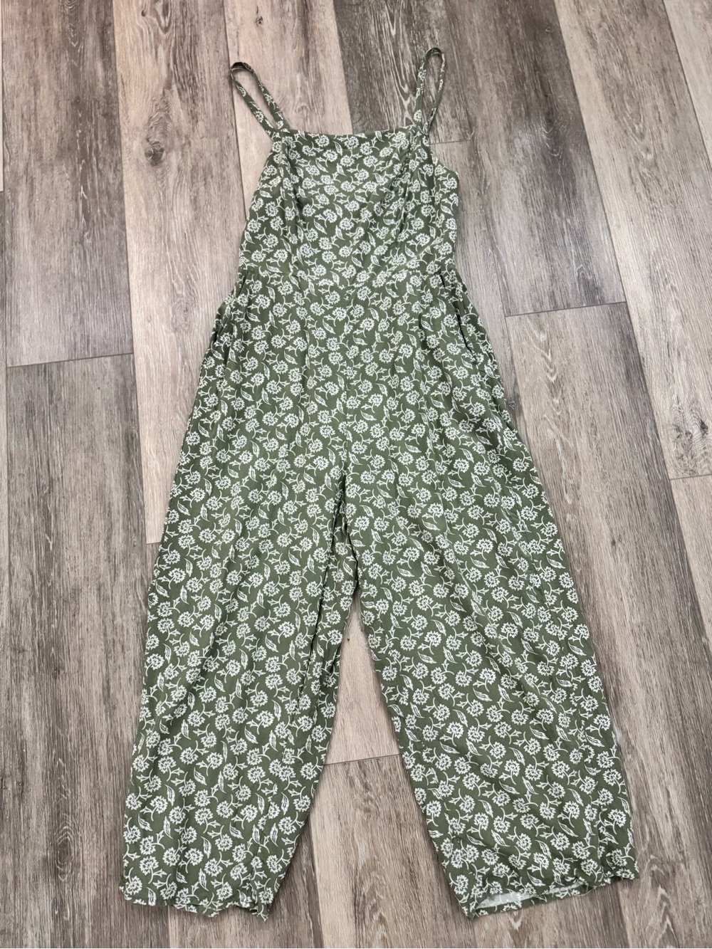 Old Navy Olive Green Floral Print Jumpsuit